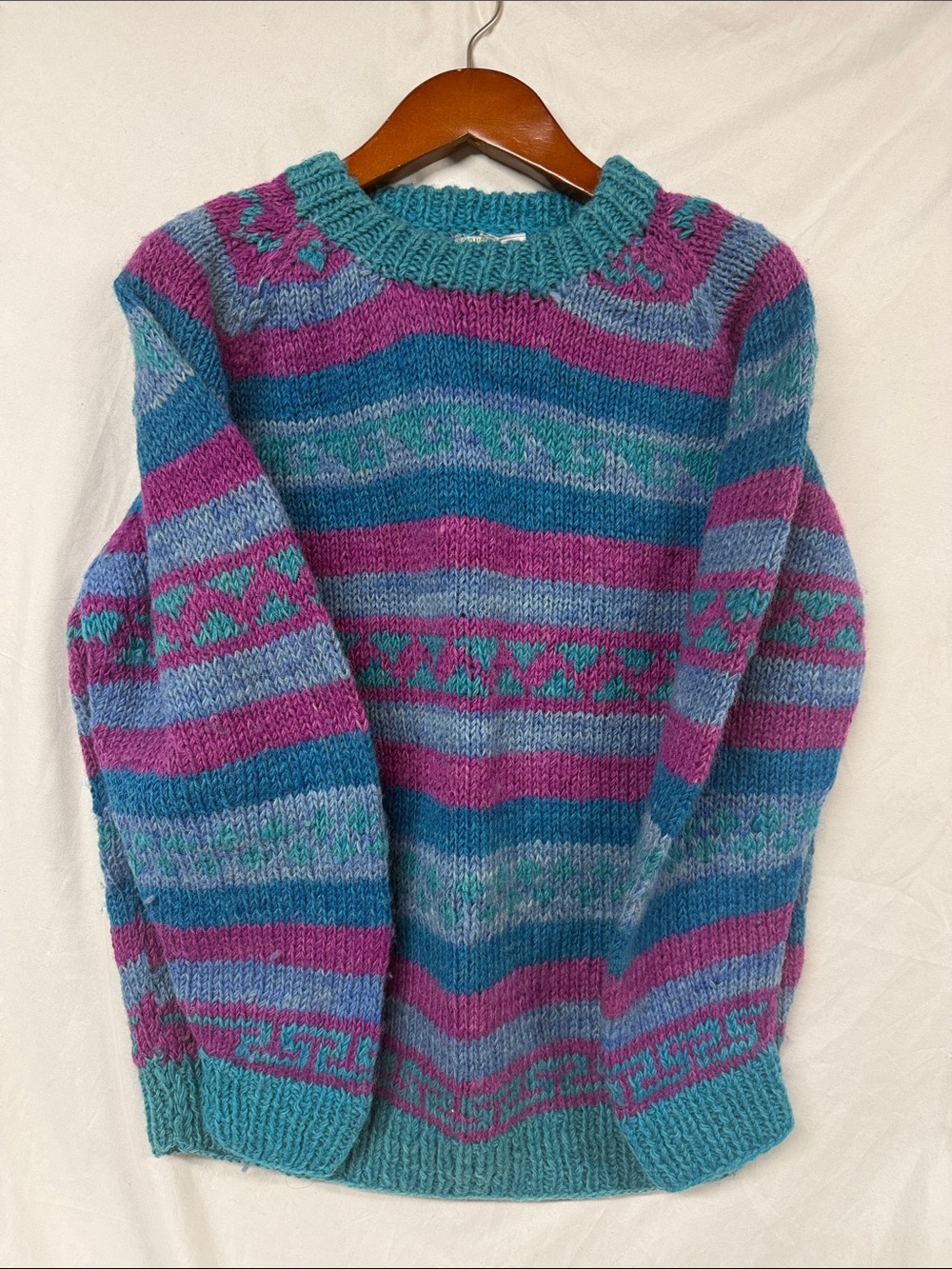 Alpaca wool Striped Knit Sweater in Teal, Purple & Blue